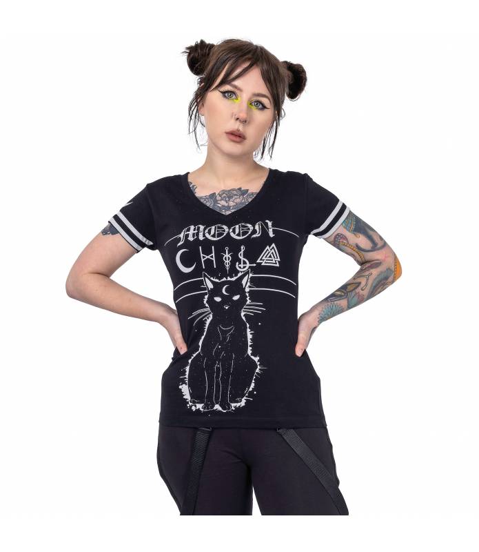 teatro permanecer Plasticidad Camiseta Moon Kitty Varsity T Chica Negra Gato INNOCENT | Caramba Shop