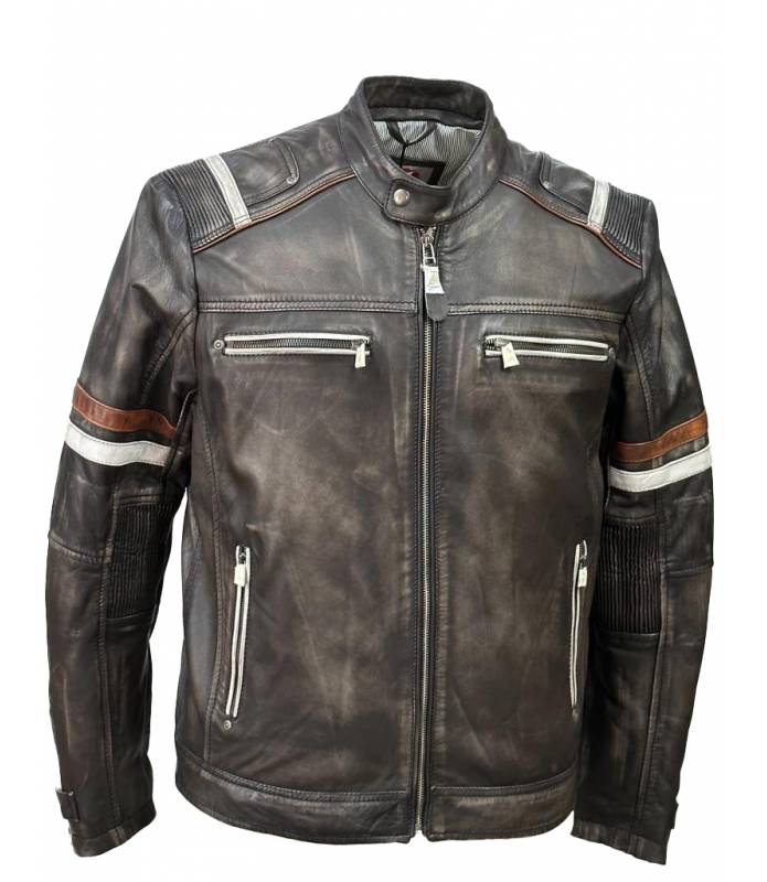 Chaqueta de piel de napa para hombre marrón oscuro desgastado Biker Jacket  brown OSX 1179